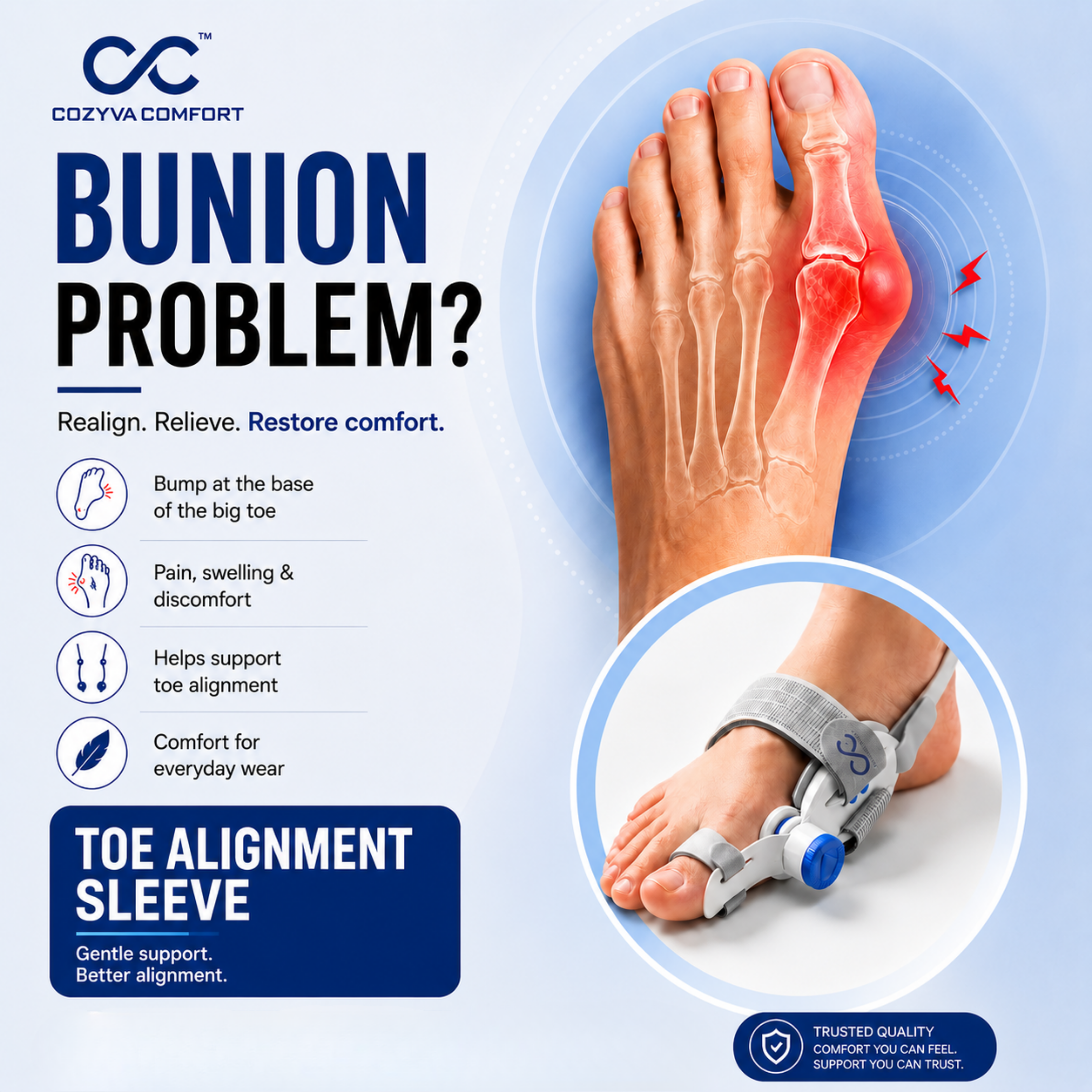 Cozyva Toe Alignment Sleeve – Flexible Foot Support