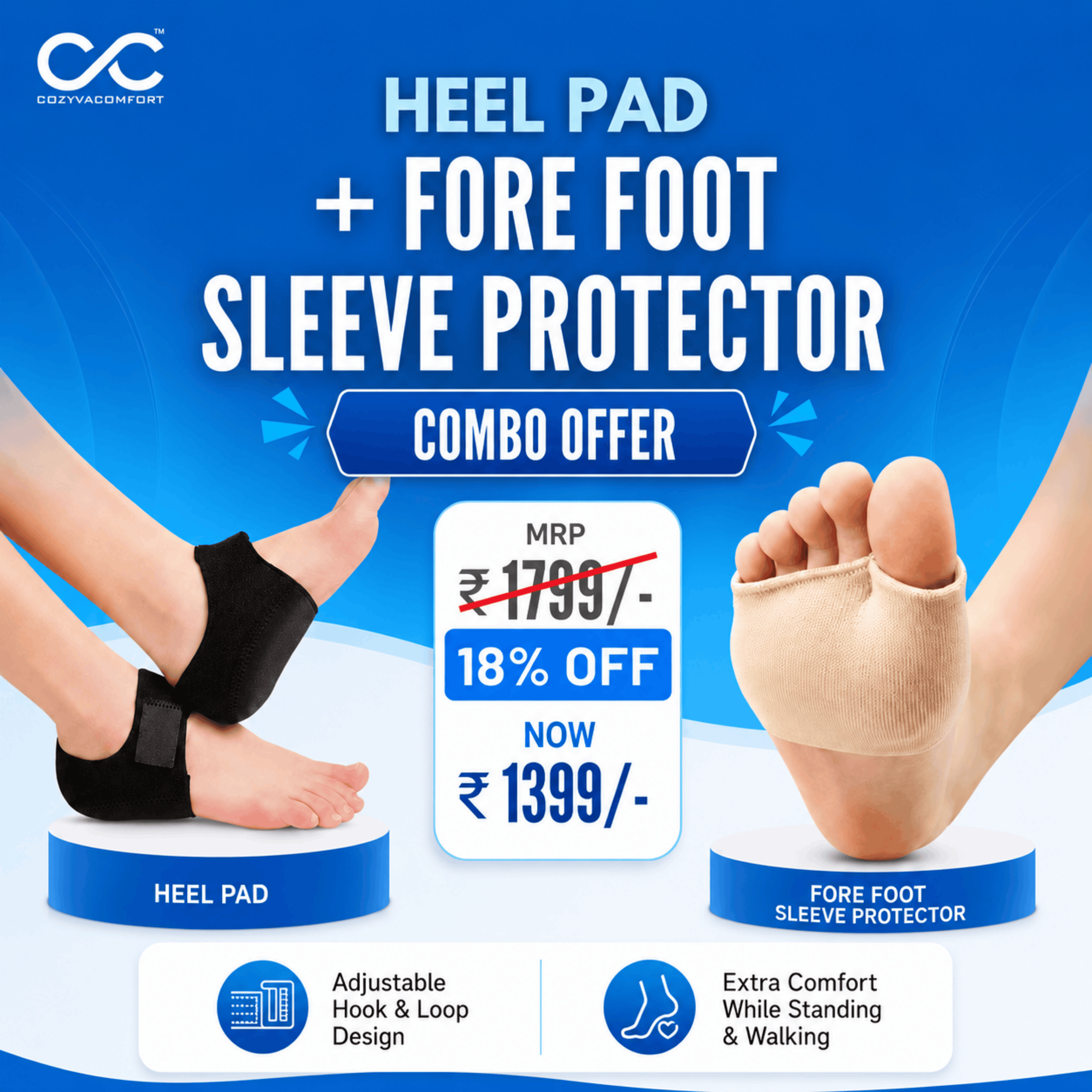 Forefoot sleeve protector and Heel pad Cozyva Comfort