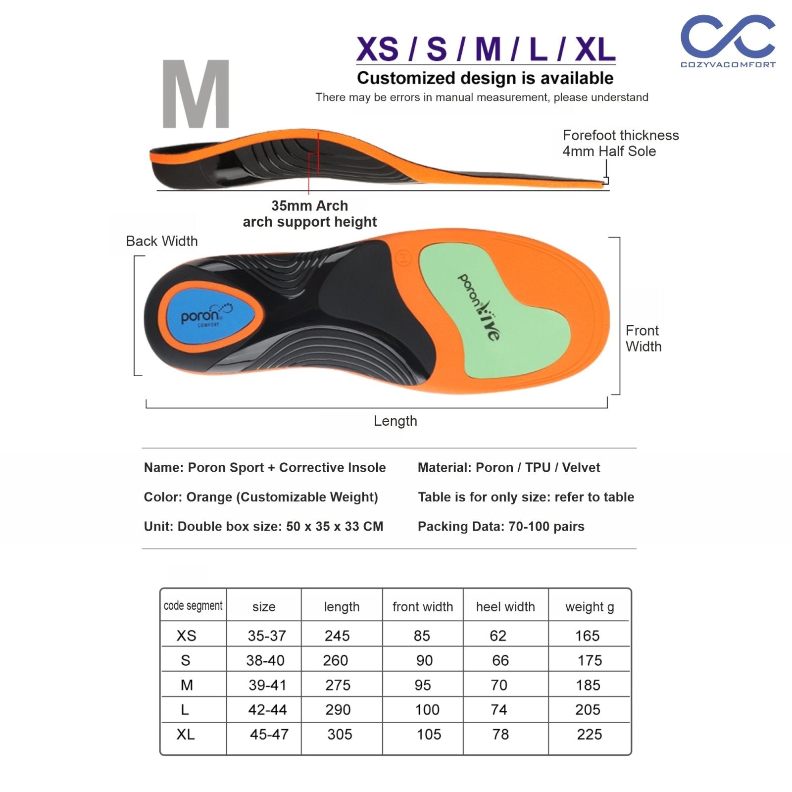 Arc Support Poron Sport Insole - Cozyva Comfort
