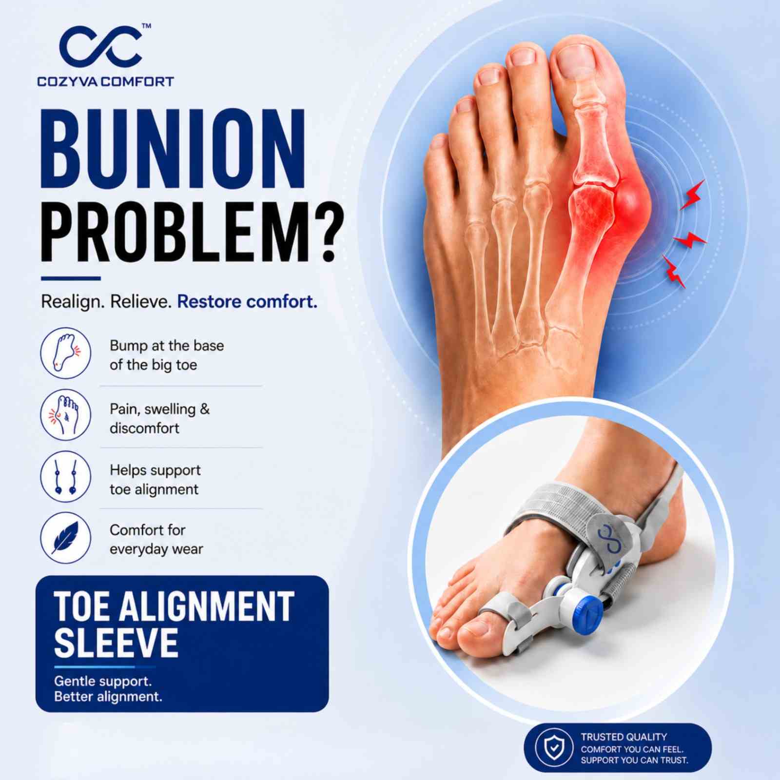 Cozyva Toe Alignment Sleeve – Flexible Foot Support