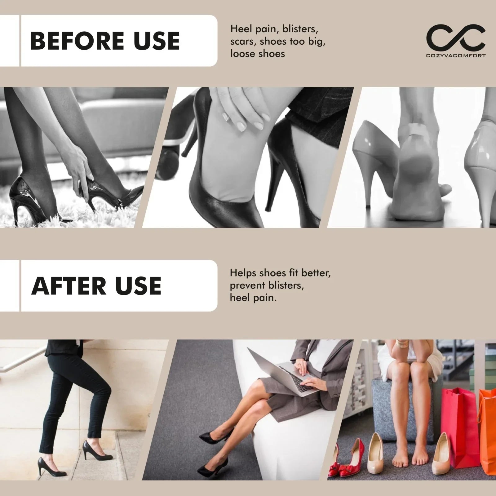 Shoe Fillers For Women Heel Grips (Leather) - Cozyva Comfort