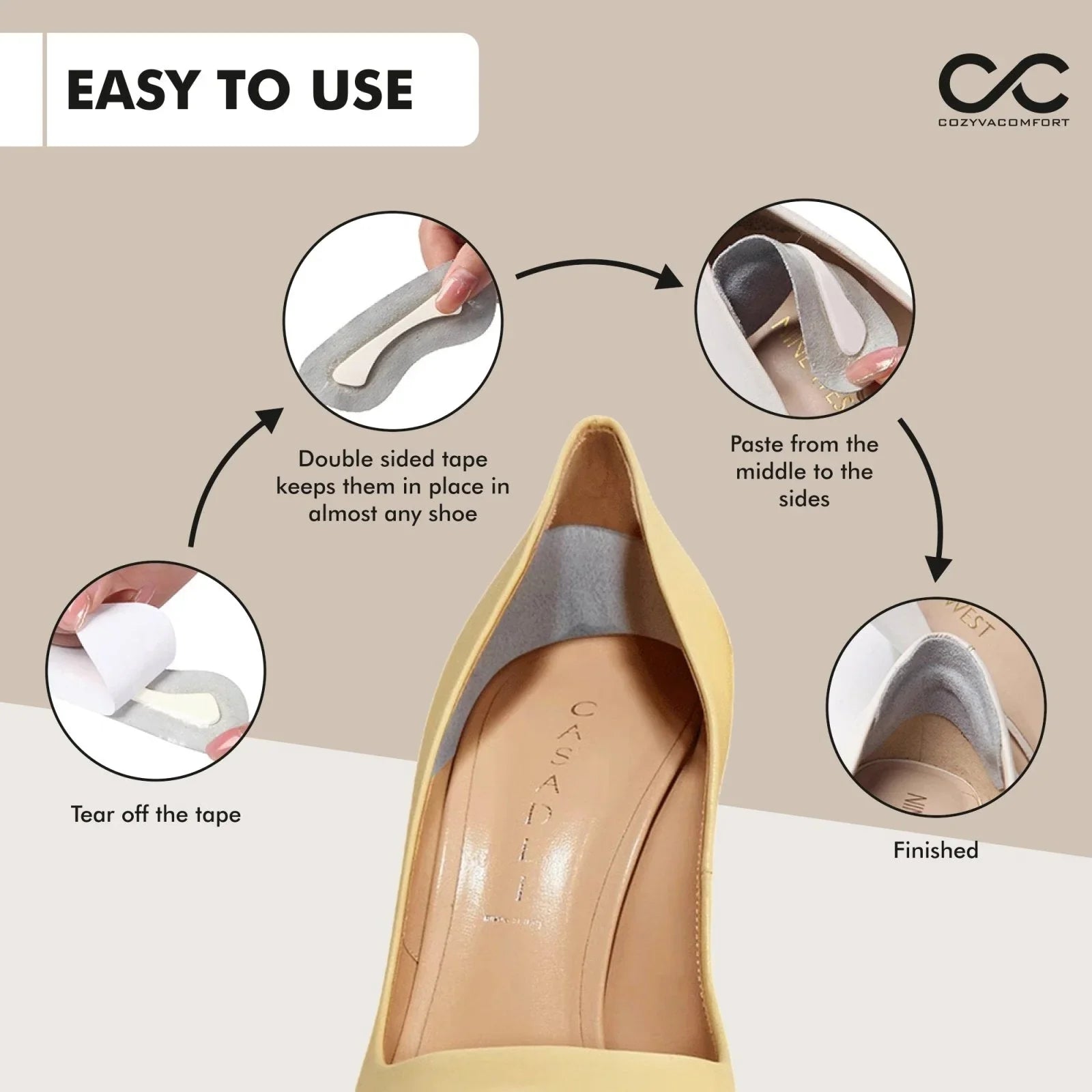 Shoe Fillers For Women Heel Grips (Leather) - Cozyva Comfort